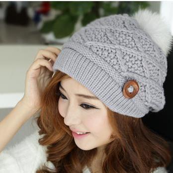 Fahion 2015 Winter Little Ball Knitted Bomber Hat..