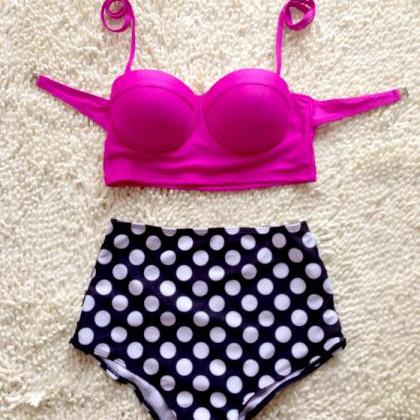 Neon Pink Halter Two-piece Swimsuit Featuring..