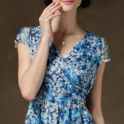 2015 Women V-neck Chiffon Sleeve Long Dress