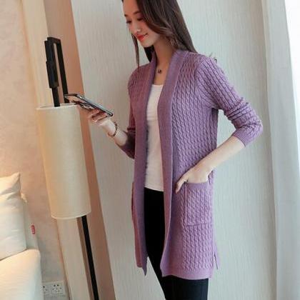 Fashion Long Sleeve Cardigans For Women - Purple
