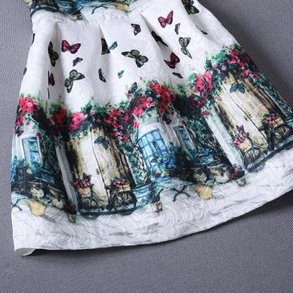 Retro Printing Butterflysleeveless Vest Dress For..