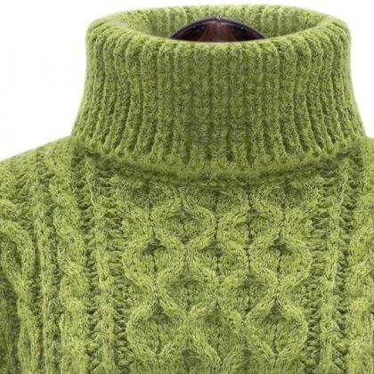 Autumn Green High-collar Long Sleeve Pullovers..