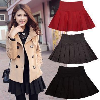 Autumn And Winter Wool Pleated Women Skirt