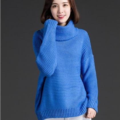 Blue Fashion Winter High-collar Long Sleeve Sweater on Luulla