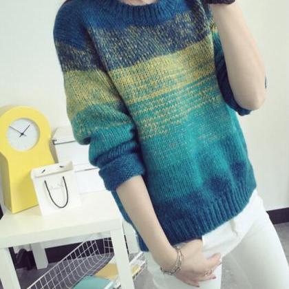 Fashion Winter Gradient Color Long Sleeve Loose..