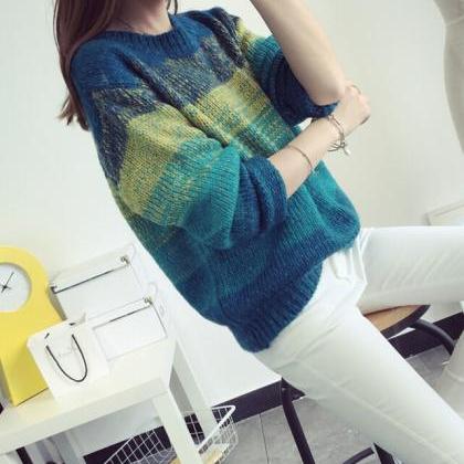Fashion Winter Gradient Color Long Sleeve Loose..