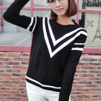 Women Fashion Autumn Striped Knitted Sweater Long..
