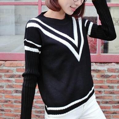 Women Fashion Autumn Striped Knitted Sweater Long..