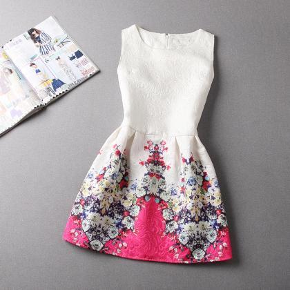 Sweet Women Printing Sleeveless Vest Dress 3 Color