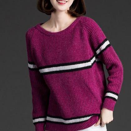 Thin Stripe Long Sleeve Loose Sweater