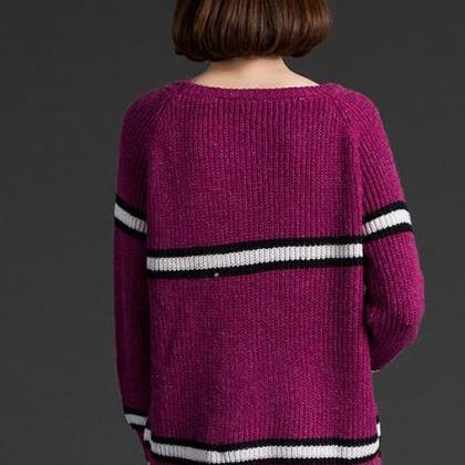 Thin Stripe Long Sleeve Loose Sweater