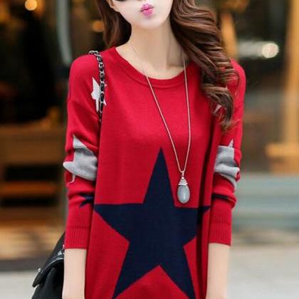 Sweet Star Pattern Long Sleeve Sweater