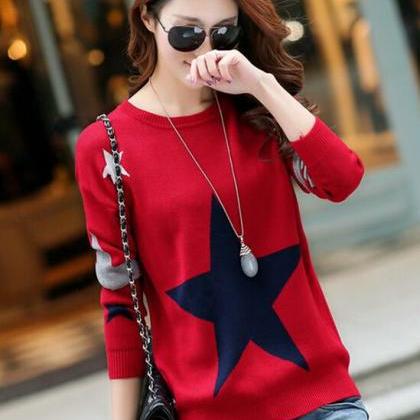 Sweet Star Pattern Long Sleeve Sweater