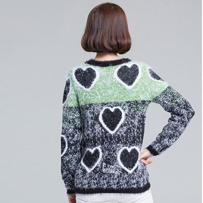 Fashion Women Heart Pattern Casual Knitted..