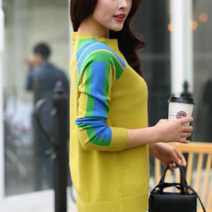 Winter Women Knit Color Matching Pullover Sweater..