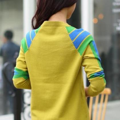Winter Women Knit Color Matching Pullover Sweater..
