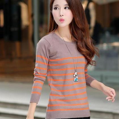 Winter Women Stripe Knit Pullover Sweater Shirt