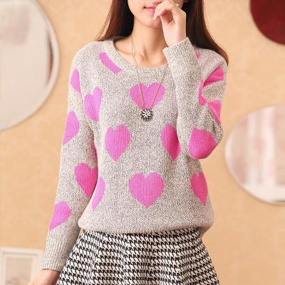 Heart Pattern Women Knit Pullover Sweater Shirt