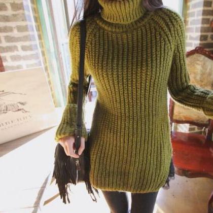 Fashion Autumn Sweater High Collar Slim Knit..