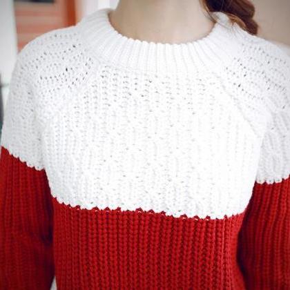 Women Stripe Knit Pullover Sweater Shirt