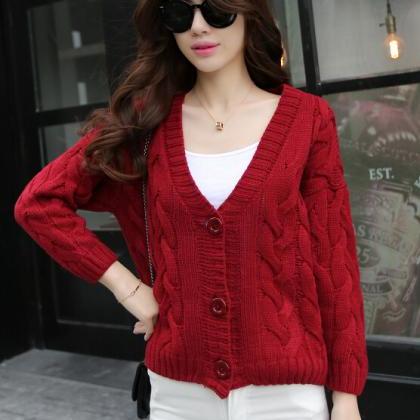 Fshion Autumn Loose Knit Cardigan Sweater Coat
