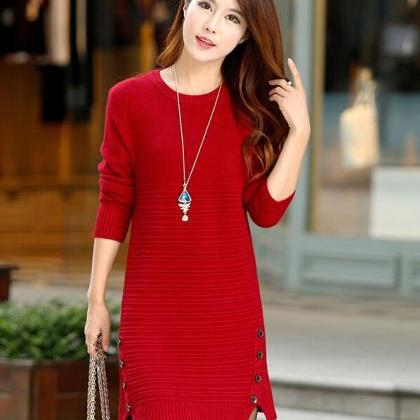 Autumn And Winter Long Knit Female Slim Sweater..
