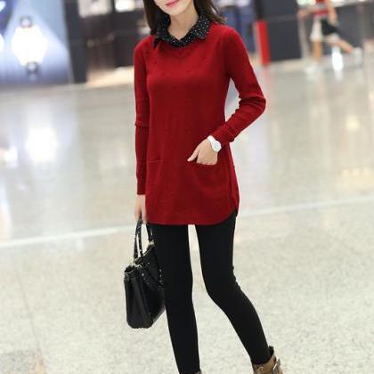 Fashion Women Turn-down Collar Slim Shirt Sweater