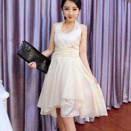 Nice Women Chiffon Beige Mini Dress