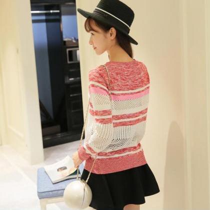 Sweet Woman Stripe Knit Hollow Sweater