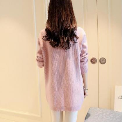 Solid Women Long Cardigan Sweater - Pink