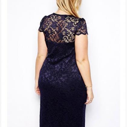 Hollow Sexy V Collar Big Size Lace Dress