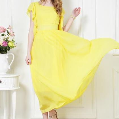 Summer Yellow Chiffon Dress Long Dress