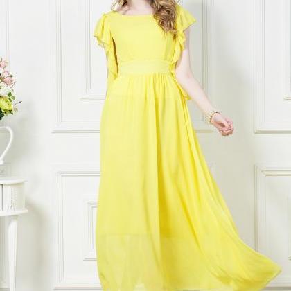 Summer Yellow Chiffon Dress Long Dress
