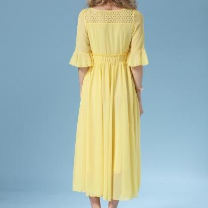 Chiffon Yellow Half Sleeve Beach Long Dress