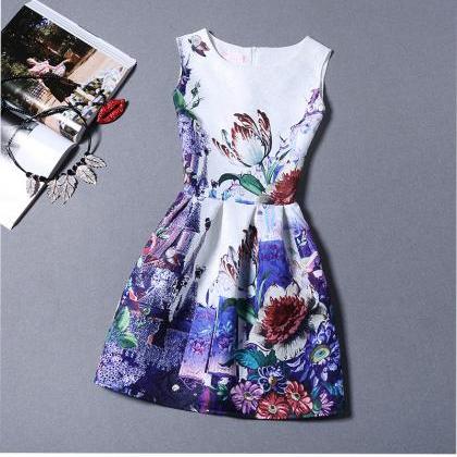 Spring And Summer Printing Sleeveless Vest Dress..