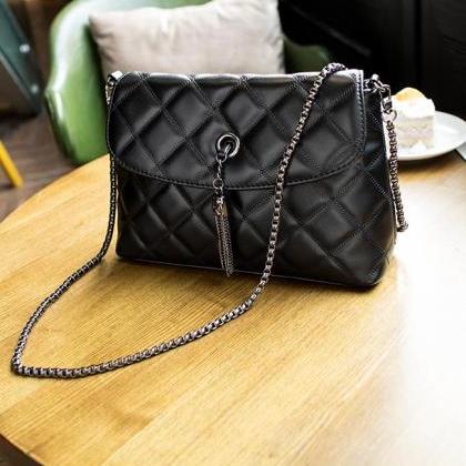 Diamond Quilted Leather Crossbody Handbag With..