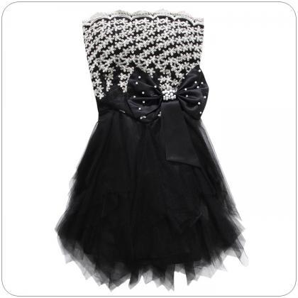Cute Strapless Bow Mini Evening Party Dress..