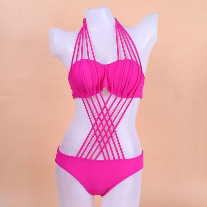 Rose Sexy One Piece Hollow Out Swimwear Swimsuit..