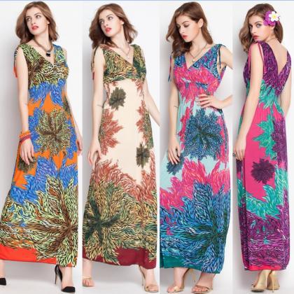 Print Sleeveless Cotton Maxi Long Dress