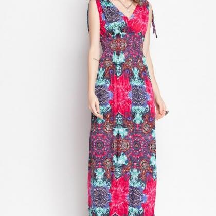 Retro Print Sleeveless Cotton Maxi Long Dress
