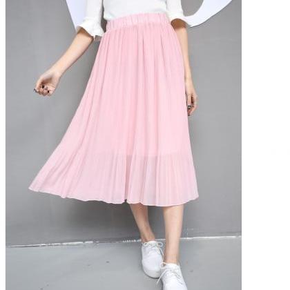 Sheer Pleated Chiffon Midi Skirt