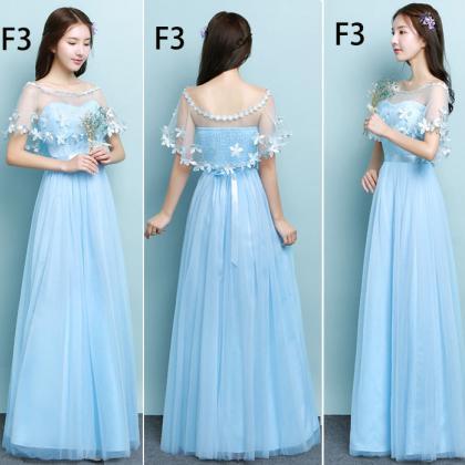 Light Blue Long Design Elegant Gown Evening Dress..