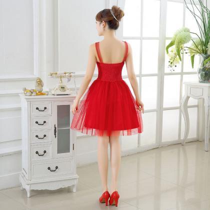 Sweet Bow Mini Bridesmaid Prom Dresses -red
