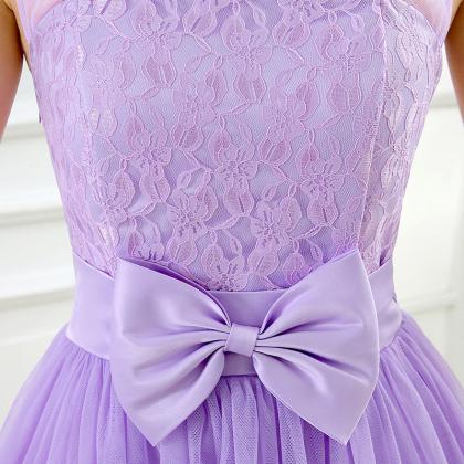 Sweet Bow Mini Bridesmaid Prom Dresses -purple