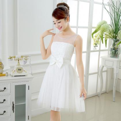 Sweet Bow Mini Bridesmaid Prom Dresses -white