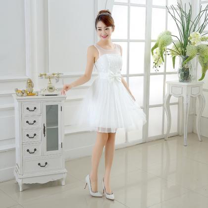 Sweet Bow Mini Bridesmaid Prom Dresses -white