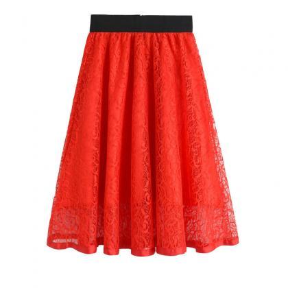 Nice Solid Lace Midi Skirt