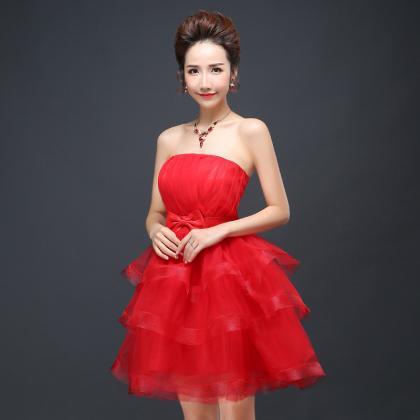 Mini Cake Bridesmaid Prom Dress - Red