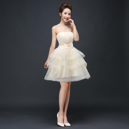 Mini Cake Bridesmaid Prom Dress - Beige