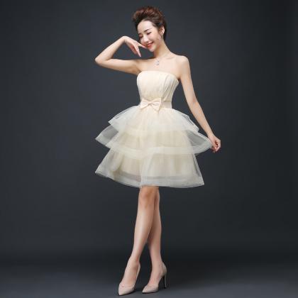 Mini Cake Bridesmaid Prom Dress - Beige